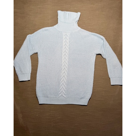 Vici Sweaters - VICI Womens Light Blue Chunky Knit Turtleneck Sweater Chevron Cable SW4001 M